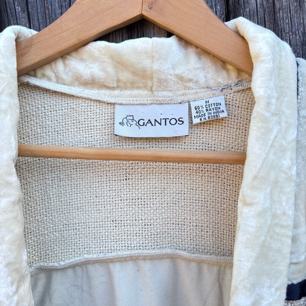 Gantos Cream & Black Open Cardigan. Weave fabric and velvet patchwork. Size M - Picture 4 of 15